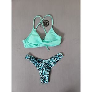 Mooncore Womens Two Piece Swimsuit Set Twist Front Thong Bottoms Small